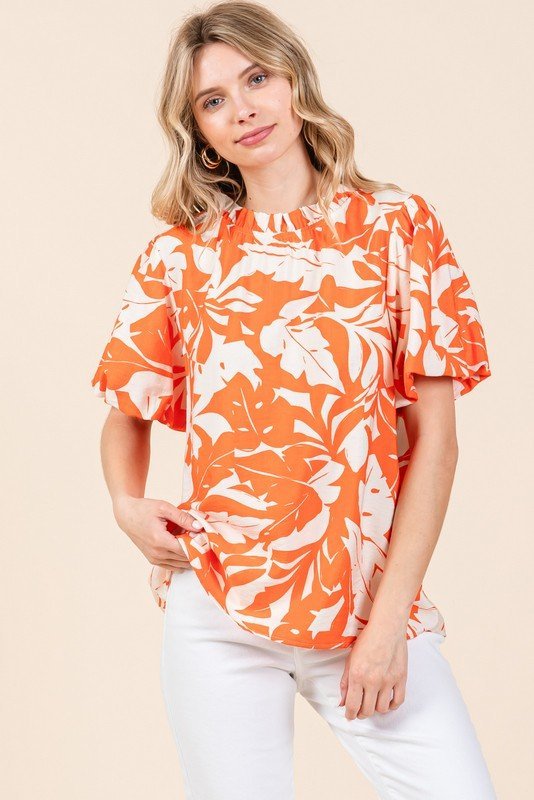 Jodifl Print Puffed Sleeves Western Top — Frilled Neck with Adjustable Fit Lightweight Layering - Rooted & Reckless Co.