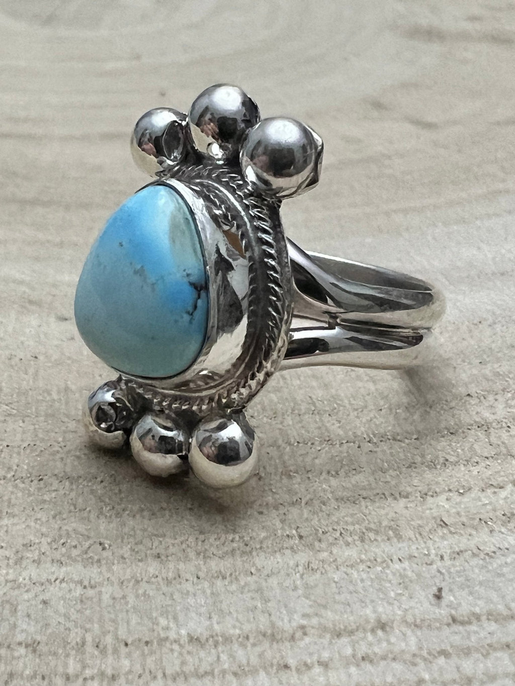 Joelias Draper Navajo Sterling Silver Ring with Golden Hills Turquoise — Adjustable (Hallmarked Draper) - Rooted & Reckless Co.