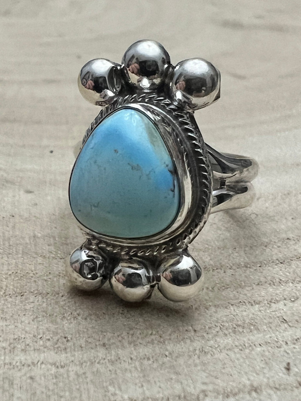 Joelias Draper Navajo Sterling Silver Ring with Golden Hills Turquoise — Adjustable (Hallmarked Draper) - Rooted & Reckless Co.