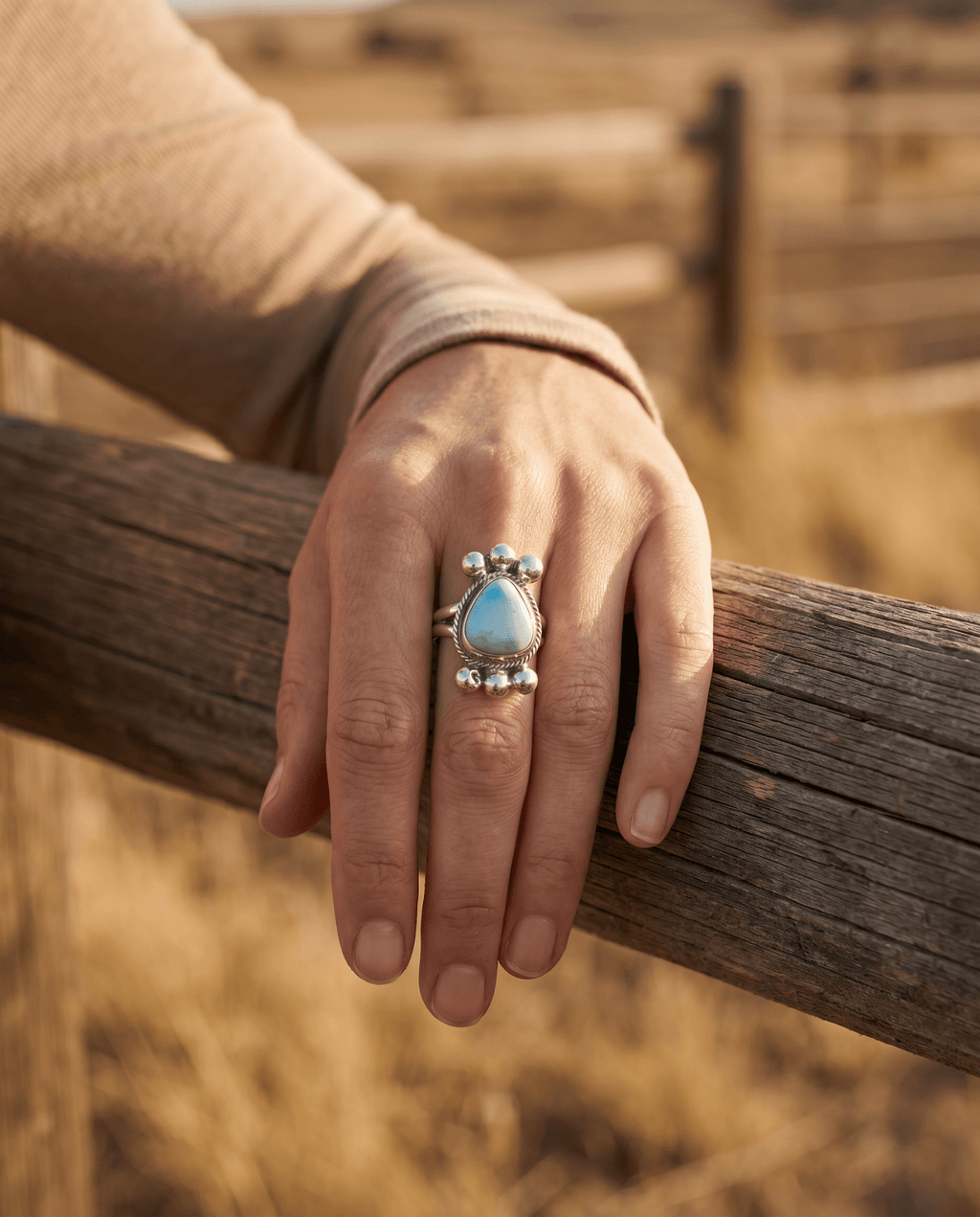 Joelias Draper Navajo Sterling Silver Ring with Golden Hills Turquoise — Adjustable (Hallmarked Draper) - Rooted & Reckless Co.