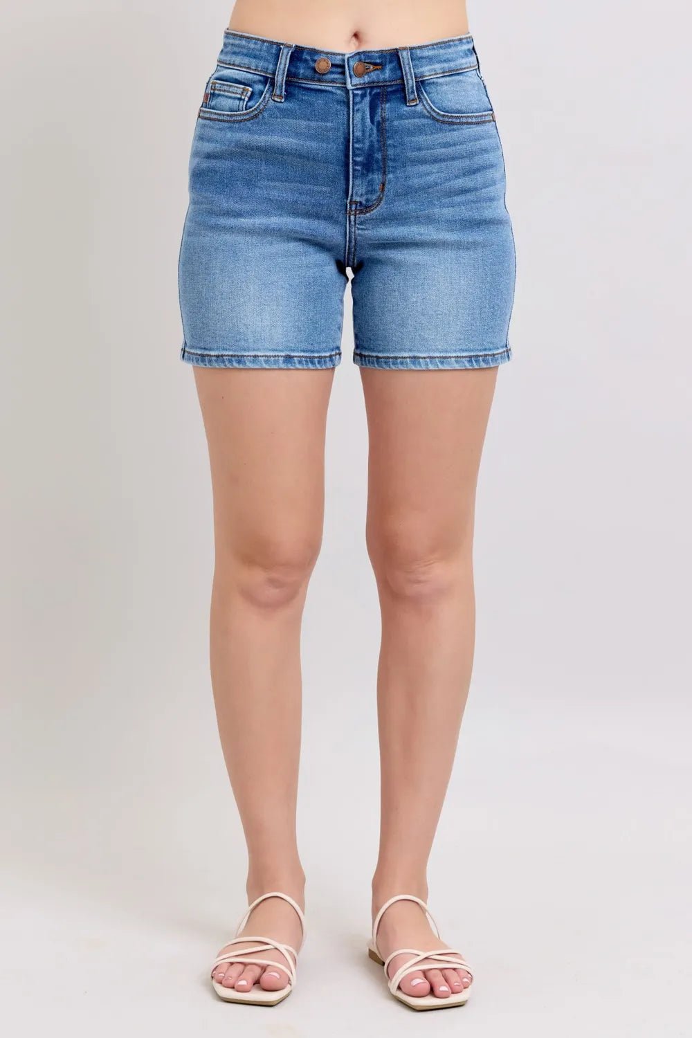 Judy Blue Full Size 2 Button Denim Shorts with Pockets Plus Size - Rooted & Reckless Co.