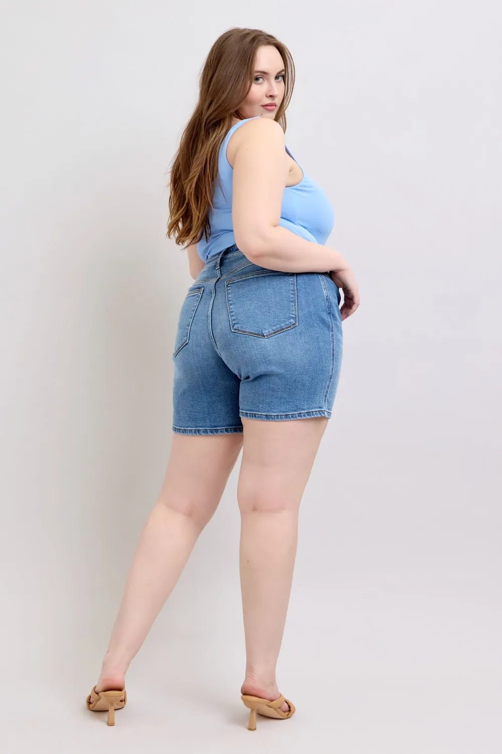 Judy Blue Full Size 2 Button Denim Shorts with Pockets Plus Size - Rooted & Reckless Co.