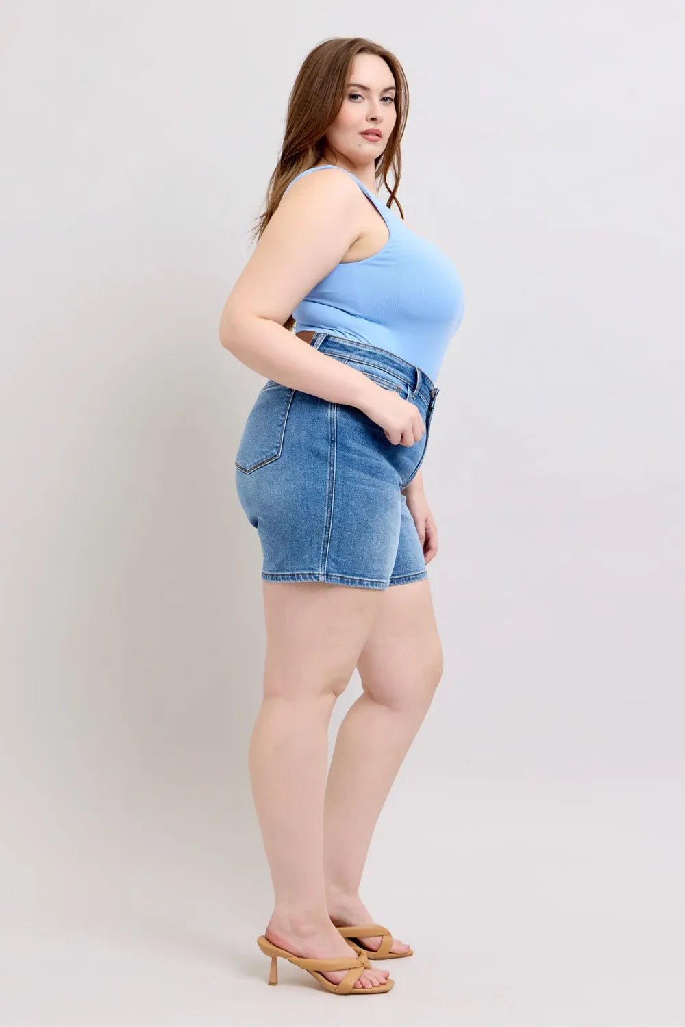 Judy Blue Full Size 2 Button Denim Shorts with Pockets Plus Size - Rooted & Reckless Co.