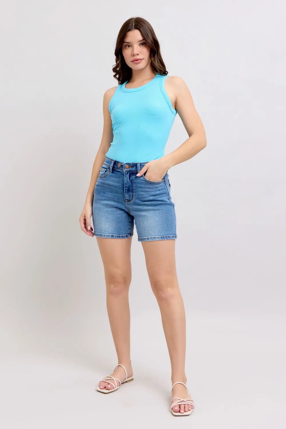 Judy Blue Full Size 2 Button Denim Shorts with Pockets Plus Size - Rooted & Reckless Co.