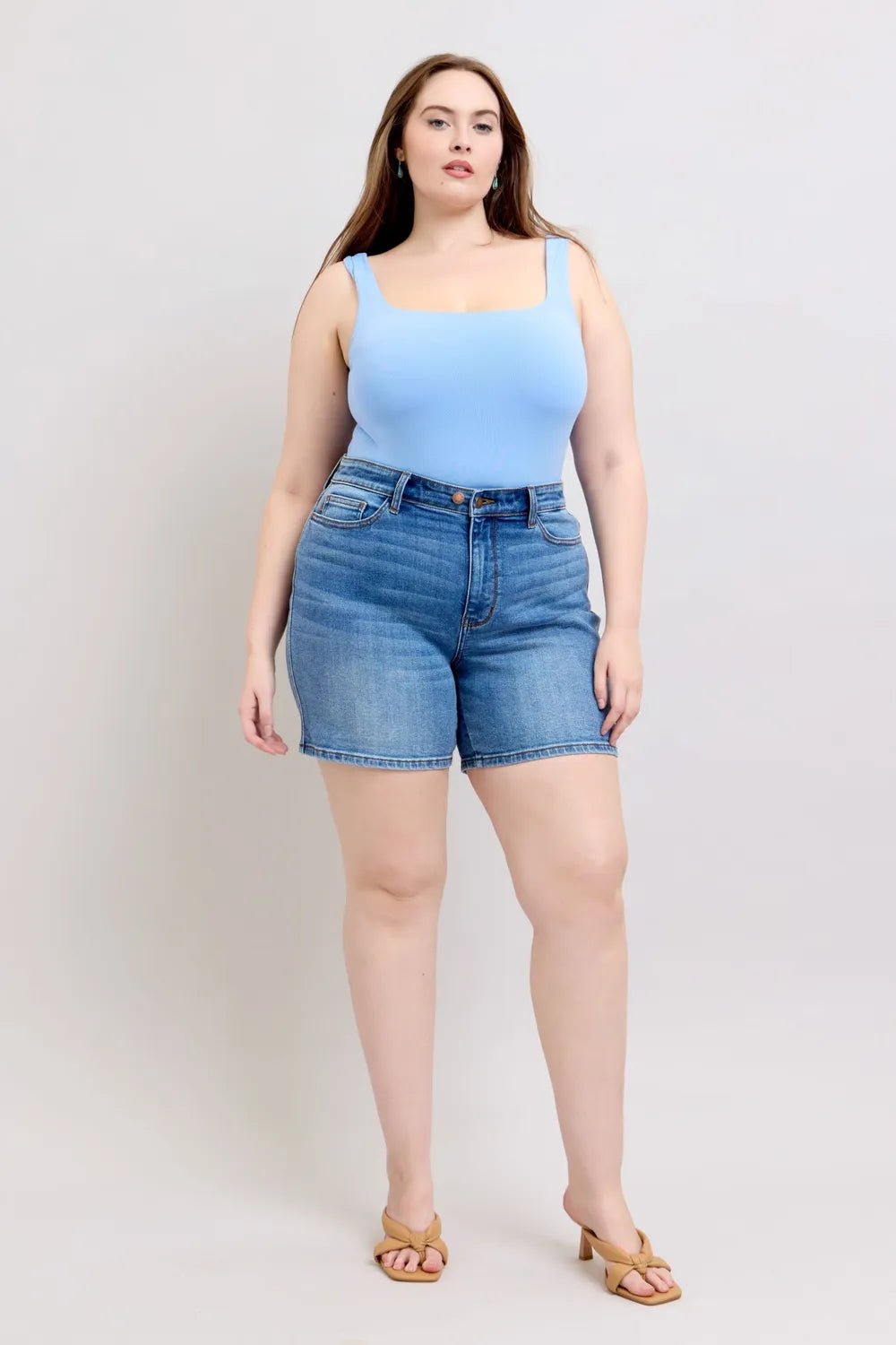 Judy Blue Full Size 2 Button Denim Shorts with Pockets Plus Size - Rooted & Reckless Co.