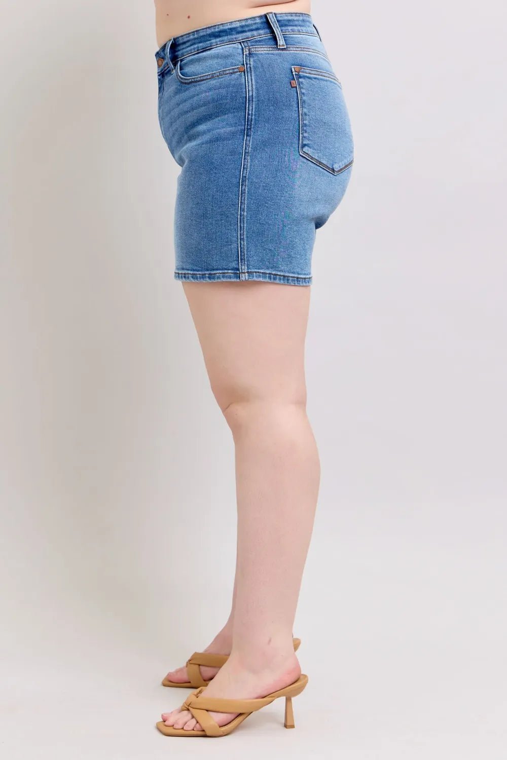 Judy Blue Full Size 2 Button Denim Shorts with Pockets Plus Size - Rooted & Reckless Co.