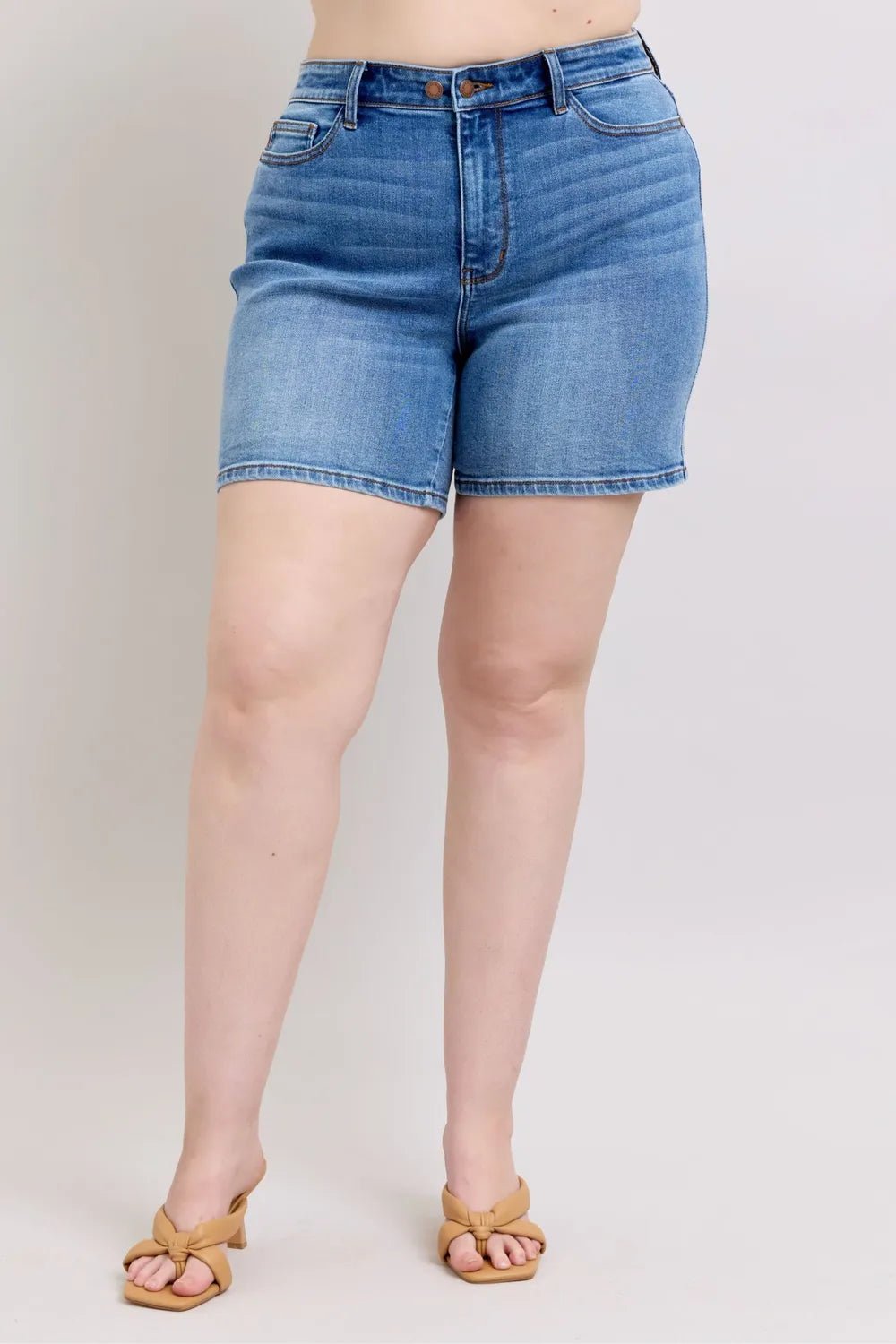 Judy Blue Full Size 2 Button Denim Shorts with Pockets Plus Size - Rooted & Reckless Co.