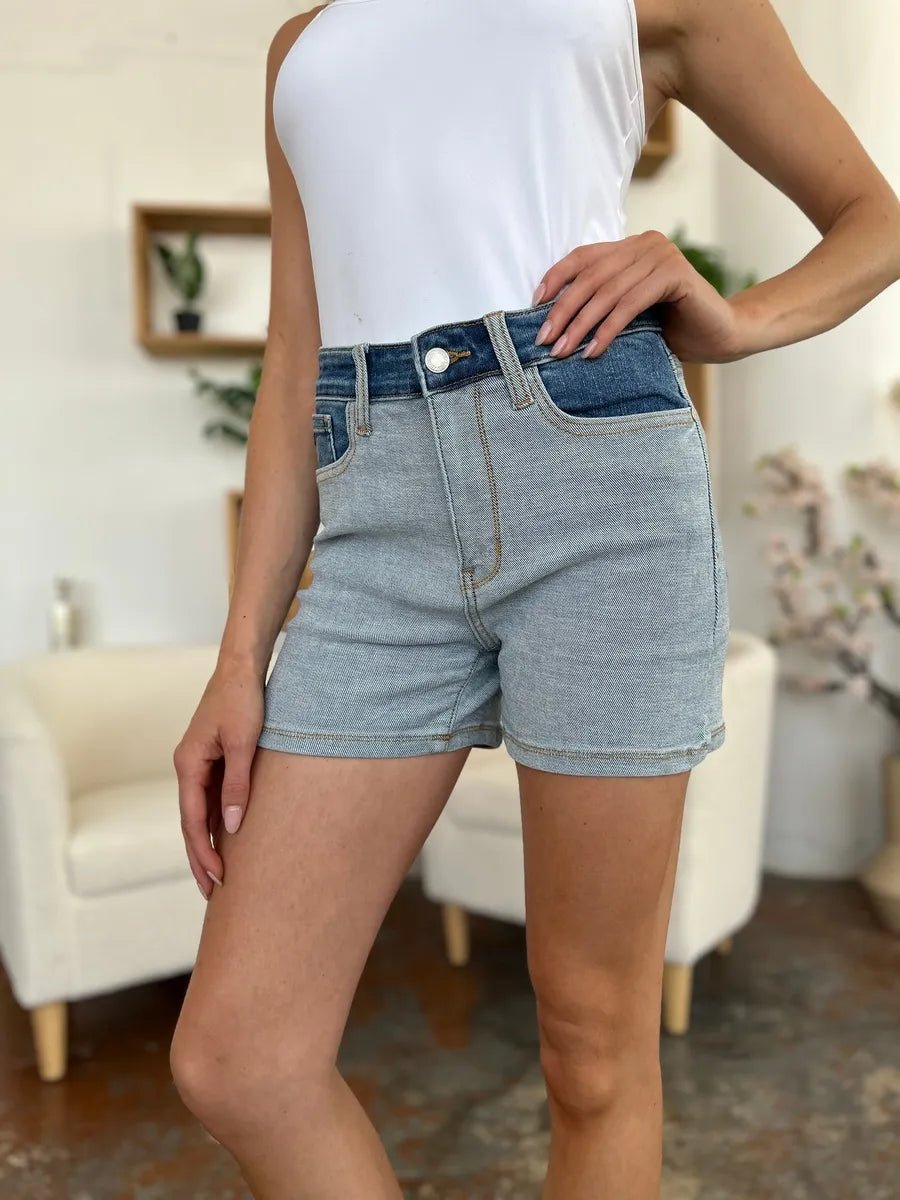 Judy Blue Full Size Color Block Denim Shorts - Rooted & Reckless Co.