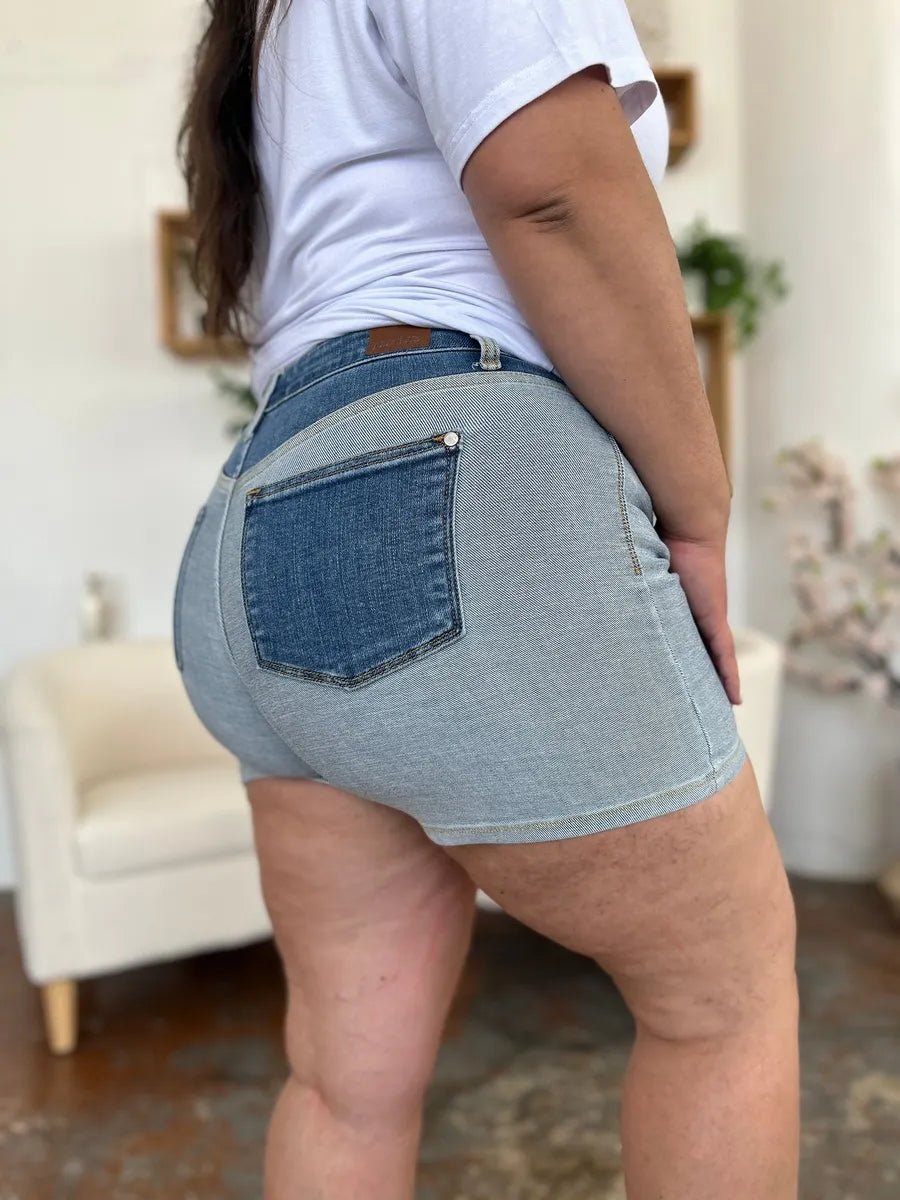 Judy Blue Full Size Color Block Denim Shorts - Rooted & Reckless Co.