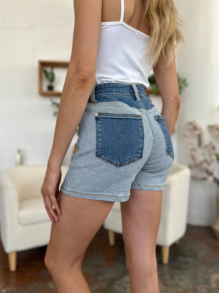 Judy Blue Full Size Color Block Denim Shorts - Rooted & Reckless Co.