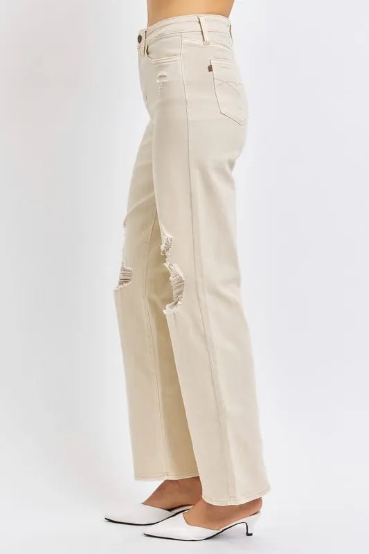 Judy Blue Full Size High Waist Distressed Wide Leg Jeans - Rooted & Reckless Co.