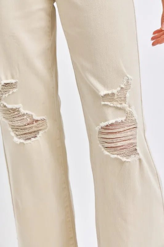 Judy Blue Full Size High Waist Distressed Wide Leg Jeans - Rooted & Reckless Co.