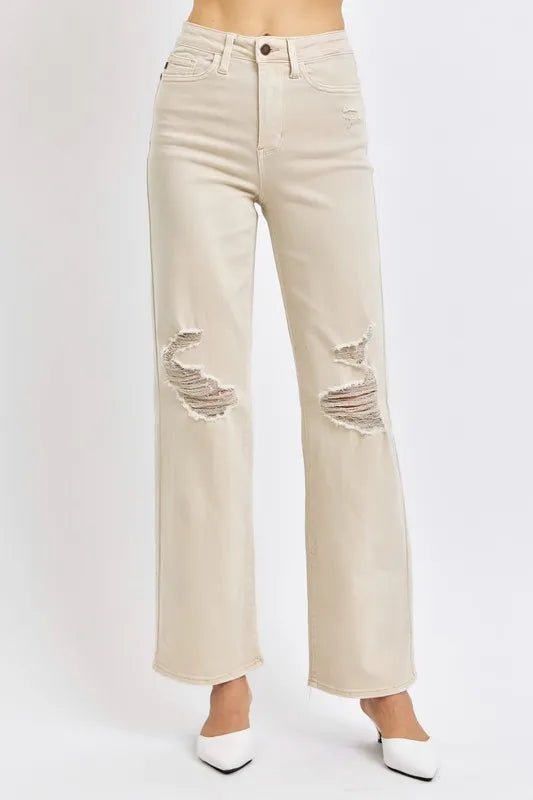 Judy Blue Full Size High Waist Distressed Wide Leg Jeans - Rooted & Reckless Co.