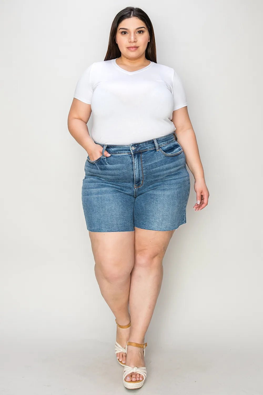 Judy Blue Full Size High Waist Slim Denim Shorts - Rooted & Reckless Co.
