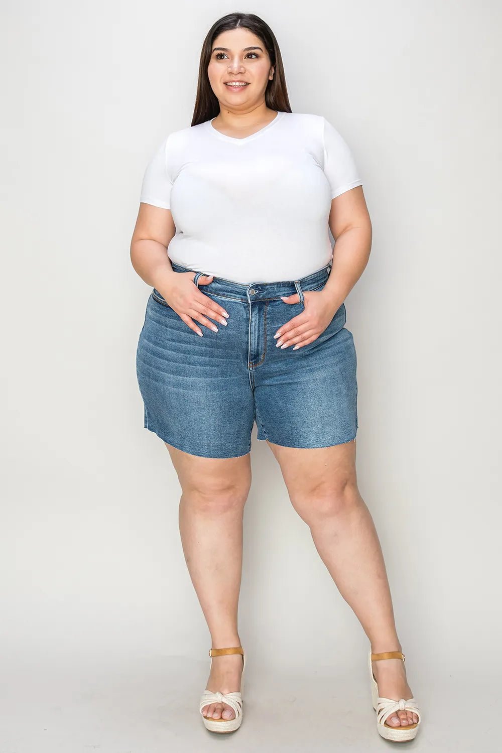 Judy Blue Full Size High Waist Slim Denim Shorts - Rooted & Reckless Co.