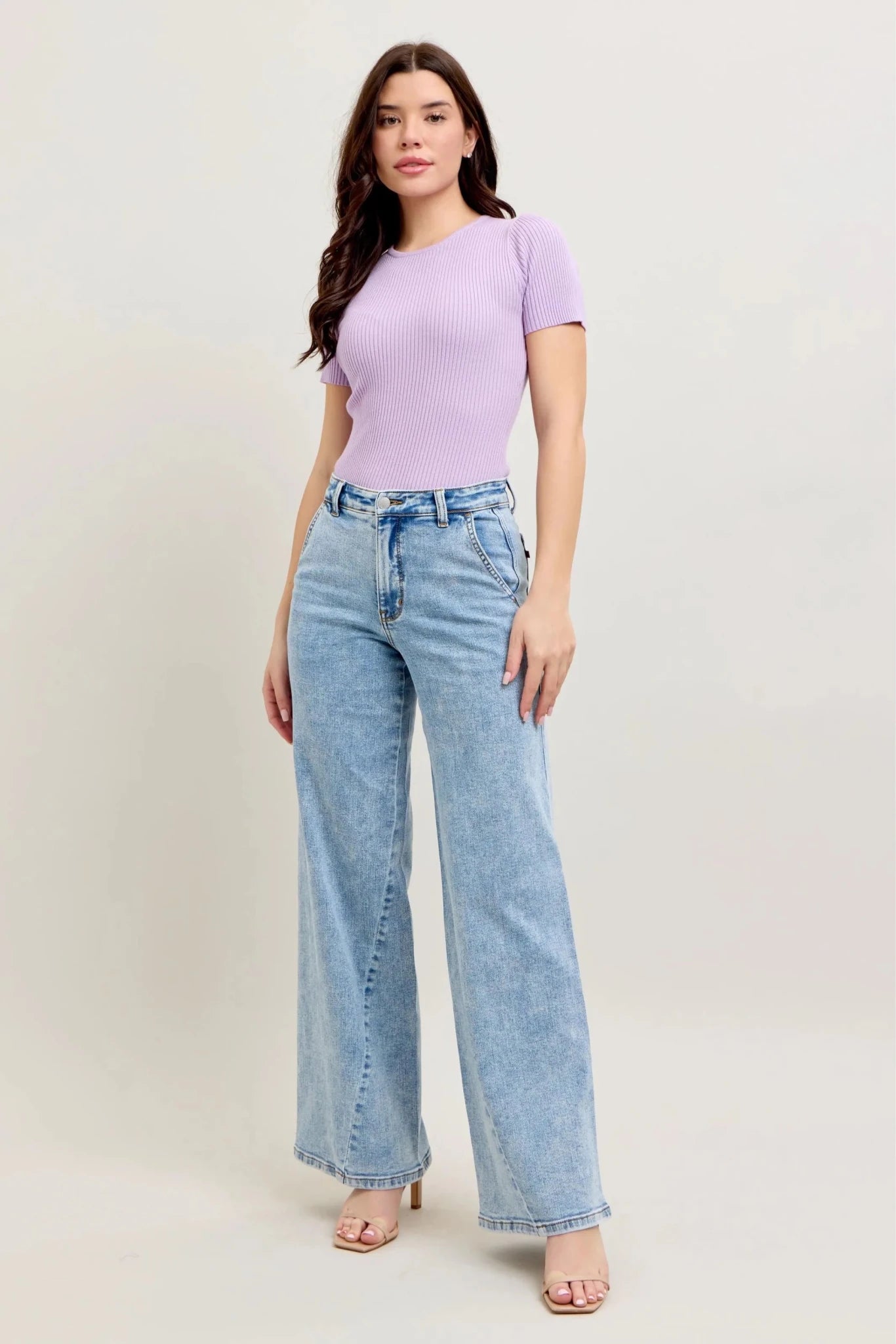 Judy Blue Full Size High Waist Wide Leg Jeans with Skewed Inseam Plus Size - Rooted & Reckless Co.