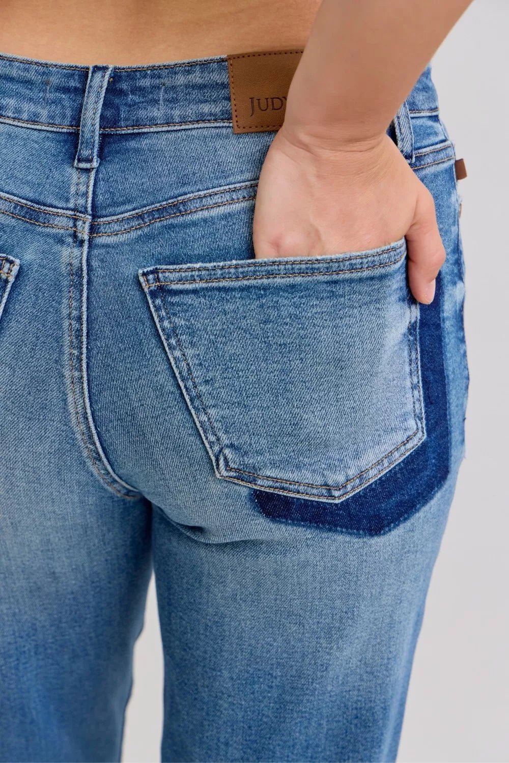 Judy Blue Full Size Mid Rise Bf Patch & Repair Destroy Release Hem Jeans Plus Size - Rooted & Reckless Co.