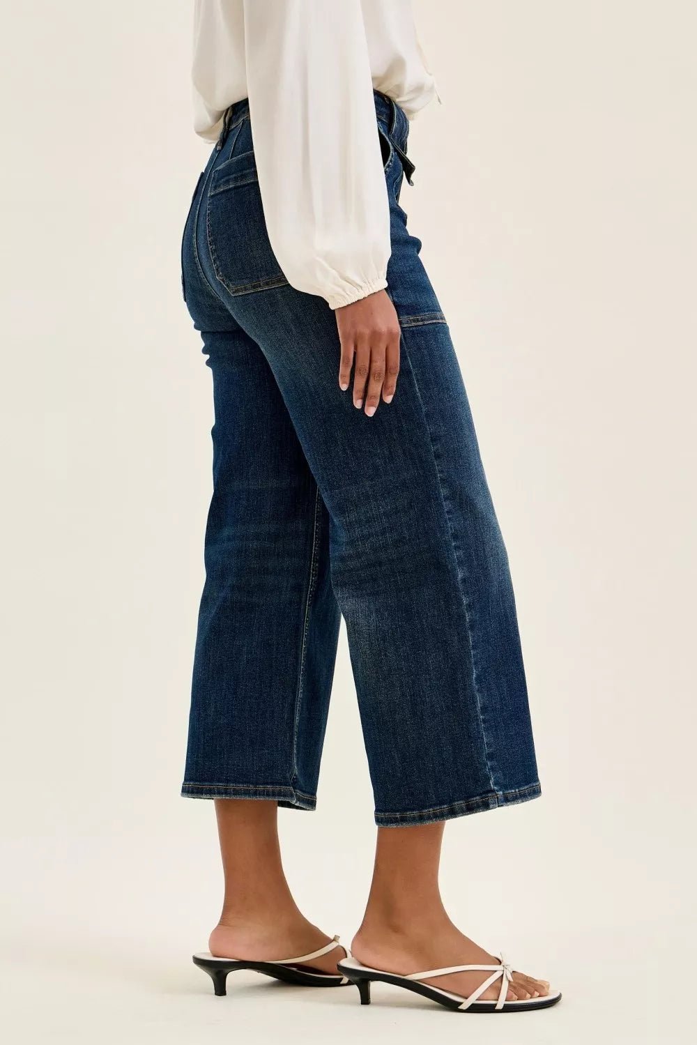 Judy Blue High Waist Wide Crop Utility Jeans with Patch Pocket - Rooted & Reckless Co.