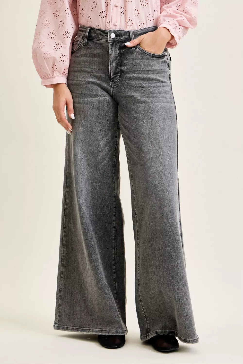 Judy Blue Mid Rise Palazzo Split Back Yoke - Rooted & Reckless Co.