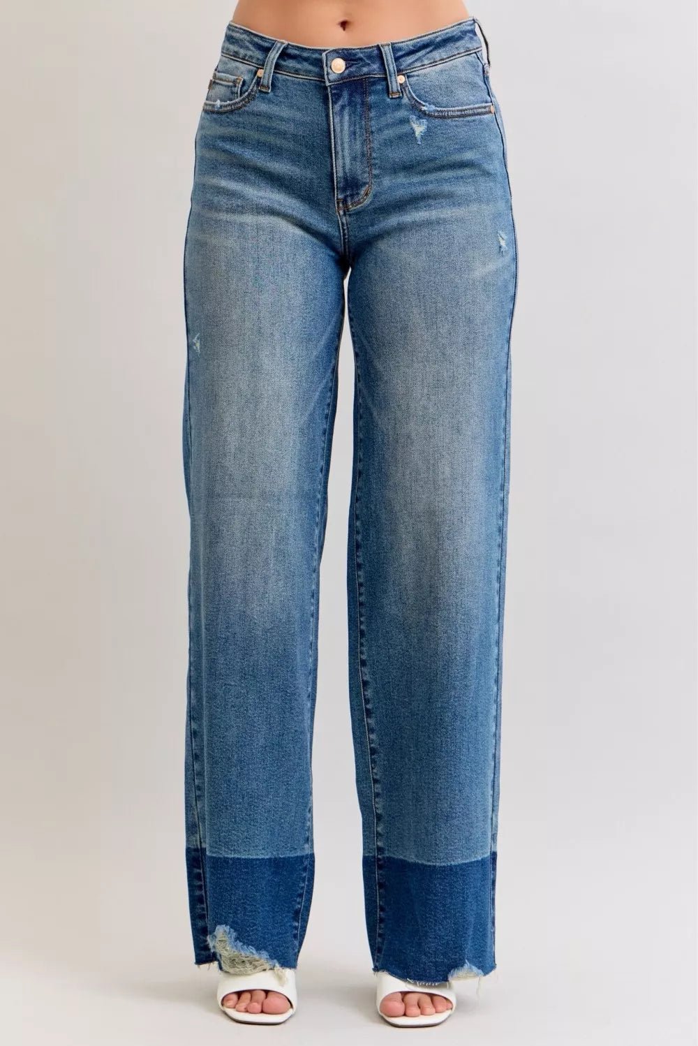 Judy Blue Raw Hem High Waist Column Straight Jeans - Rooted & Reckless Co.