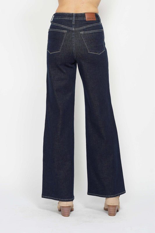Judy Blue Retro Wide-Leg Western Jeans — Dark Wash Super Stretch, Non-Distressed (7 and 9 remain) - Rooted & Reckless Co.