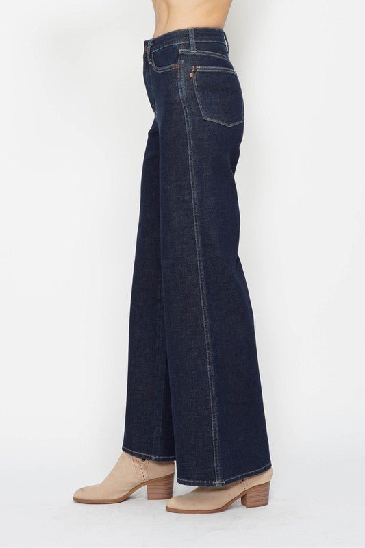 Judy Blue Retro Wide-Leg Western Jeans — Dark Wash Super Stretch, Non-Distressed (7 and 9 remain) - Rooted & Reckless Co.