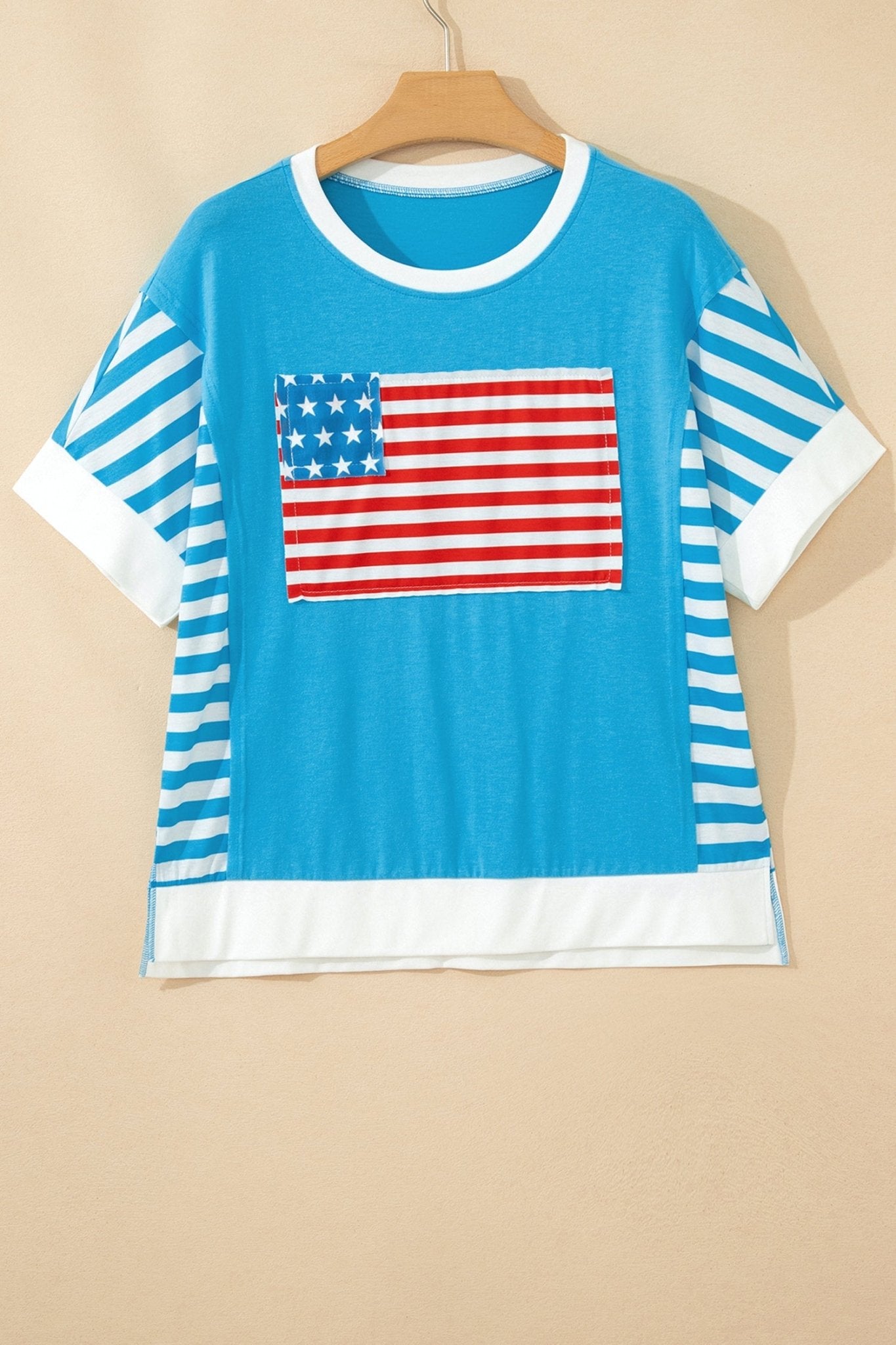 July 4th Flag Stripe Patchwork Colorblock T-Shirt - Rooted & Reckless Co.