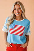 July 4th Flag Stripe Patchwork Colorblock T-Shirt - Rooted & Reckless Co.
