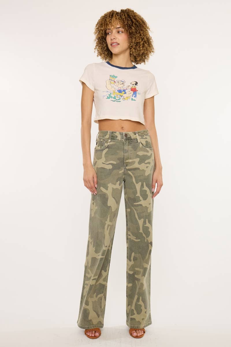 Kan Can High-Rise Camo Wide-Leg Western Jeans — Non-Distressed Comfort Stretch Denim with 32" Inseam - Rooted & Reckless Co.