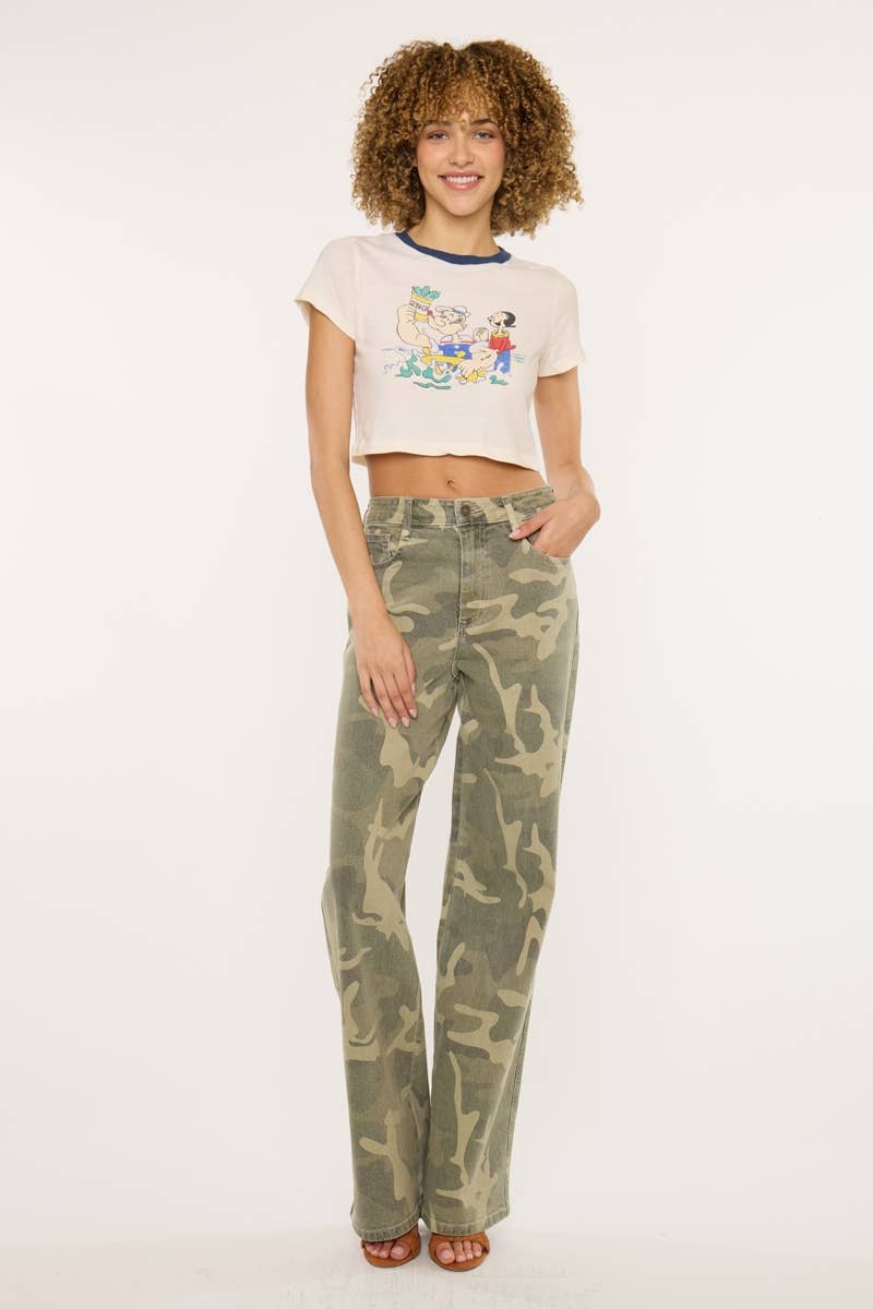 Kan Can High-Rise Camo Wide-Leg Western Jeans — Non-Distressed Comfort Stretch Denim with 32" Inseam - Rooted & Reckless Co.