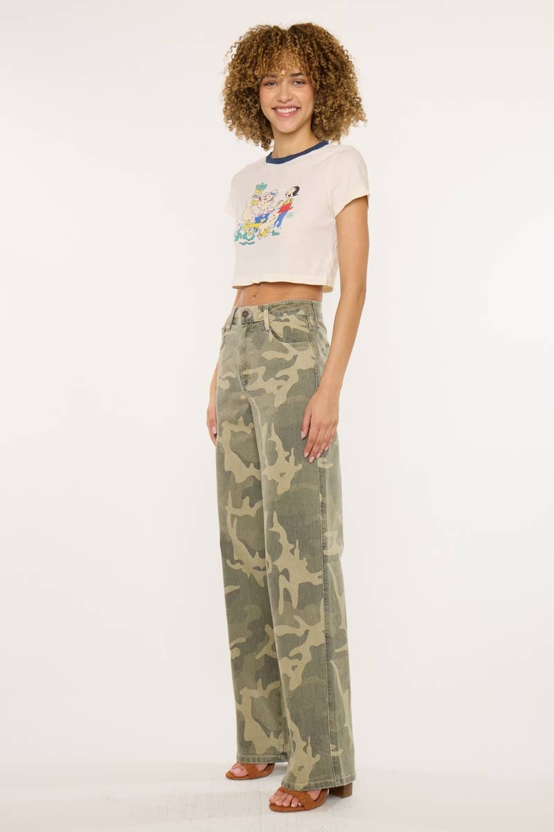Kan Can High-Rise Camo Wide-Leg Western Jeans — Non-Distressed Comfort Stretch Denim with 32" Inseam - Rooted & Reckless Co.