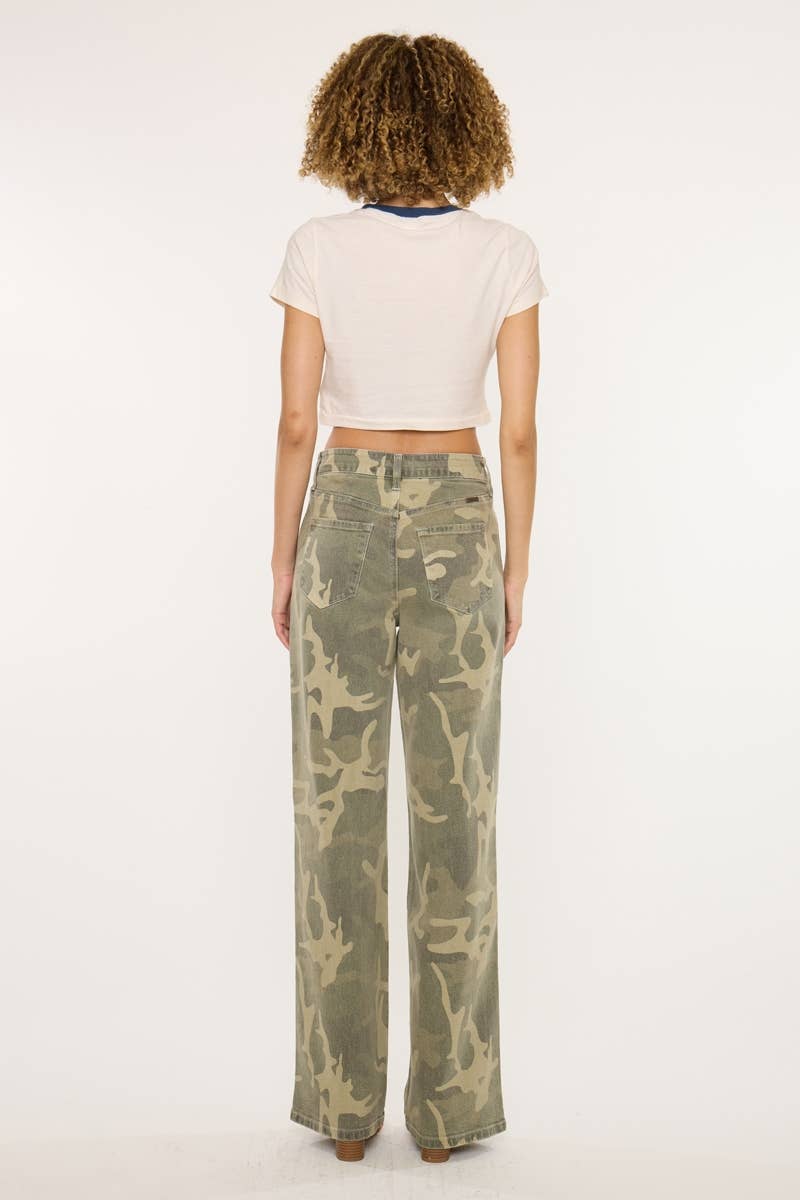 Kan Can High-Rise Camo Wide-Leg Western Jeans — Non-Distressed Comfort Stretch Denim with 32" Inseam - Rooted & Reckless Co.