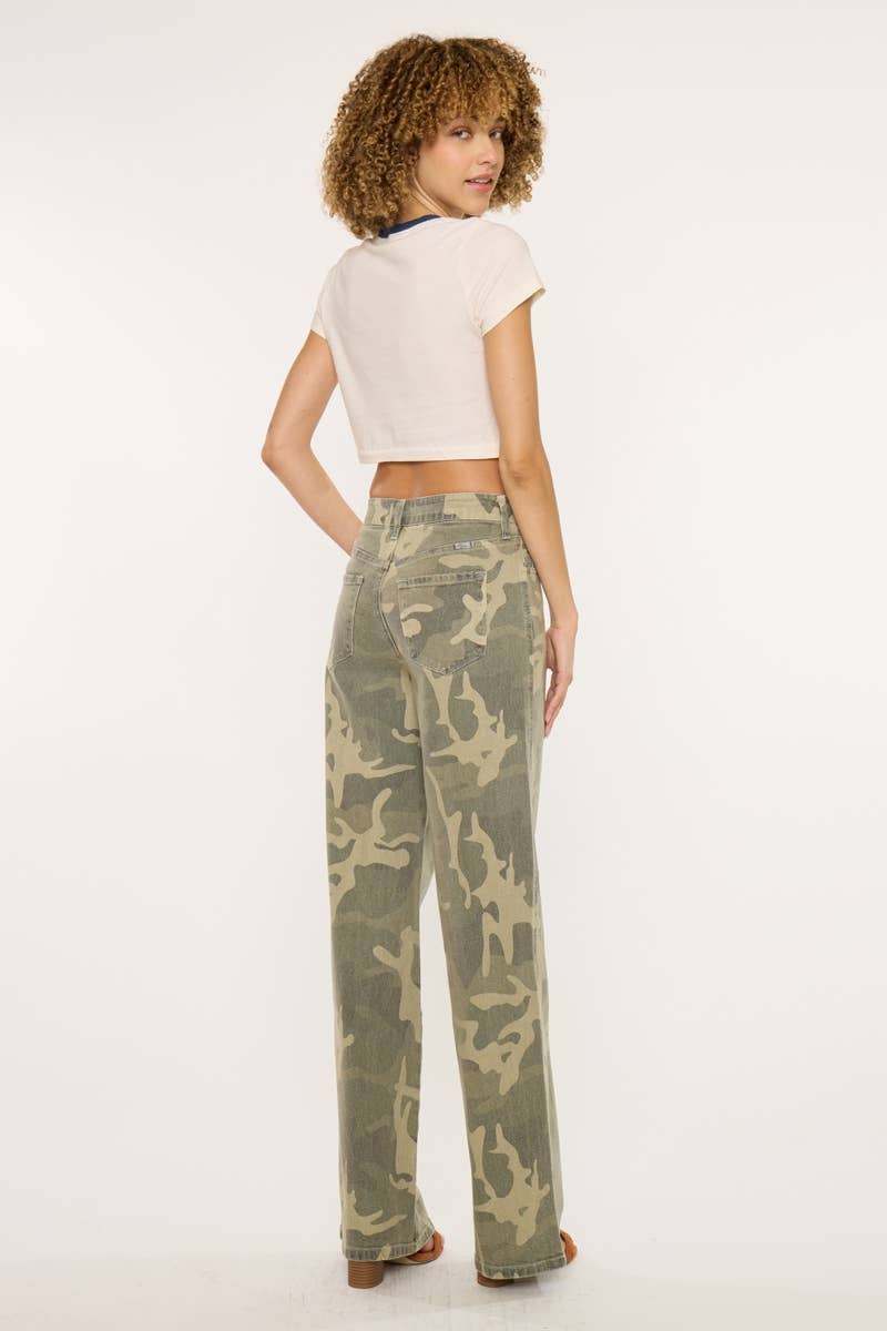 Kan Can High-Rise Camo Wide-Leg Western Jeans — Non-Distressed Comfort Stretch Denim with 32" Inseam - Rooted & Reckless Co.