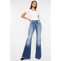 Kan Can High-Rise Super Flare Western Jeans — Dark Stone Wash with Two-Button Zip Fly & Distressed Detailing (Size 7 available) - Rooted & Reckless Co.