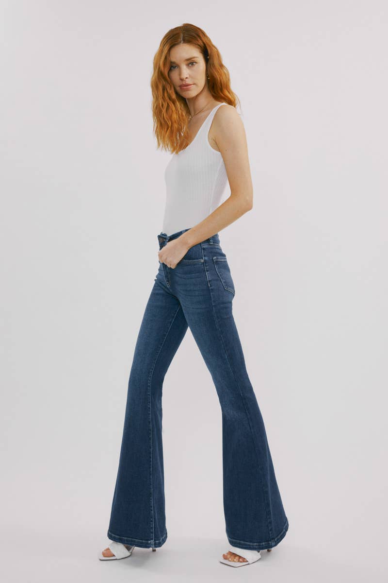 Kan Can High-Rise Super Flare Western Jeans — Dark Wash with Back Waistband Seam Detail & Front Coin Pocket (Size 9 remaining) - Rooted & Reckless Co.