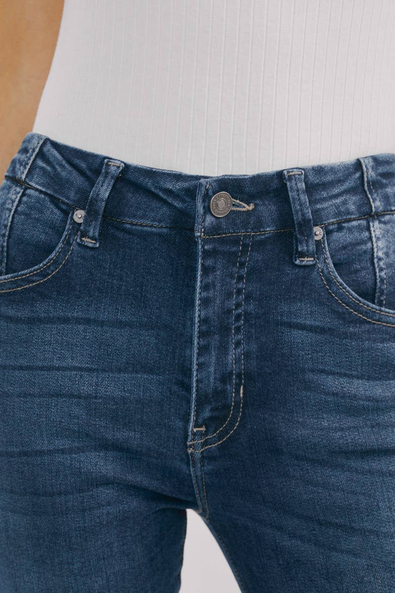 Kan Can High-Rise Super Flare Western Jeans — Dark Wash with Back Waistband Seam Detail & Front Coin Pocket (Size 9 remaining) - Rooted & Reckless Co.