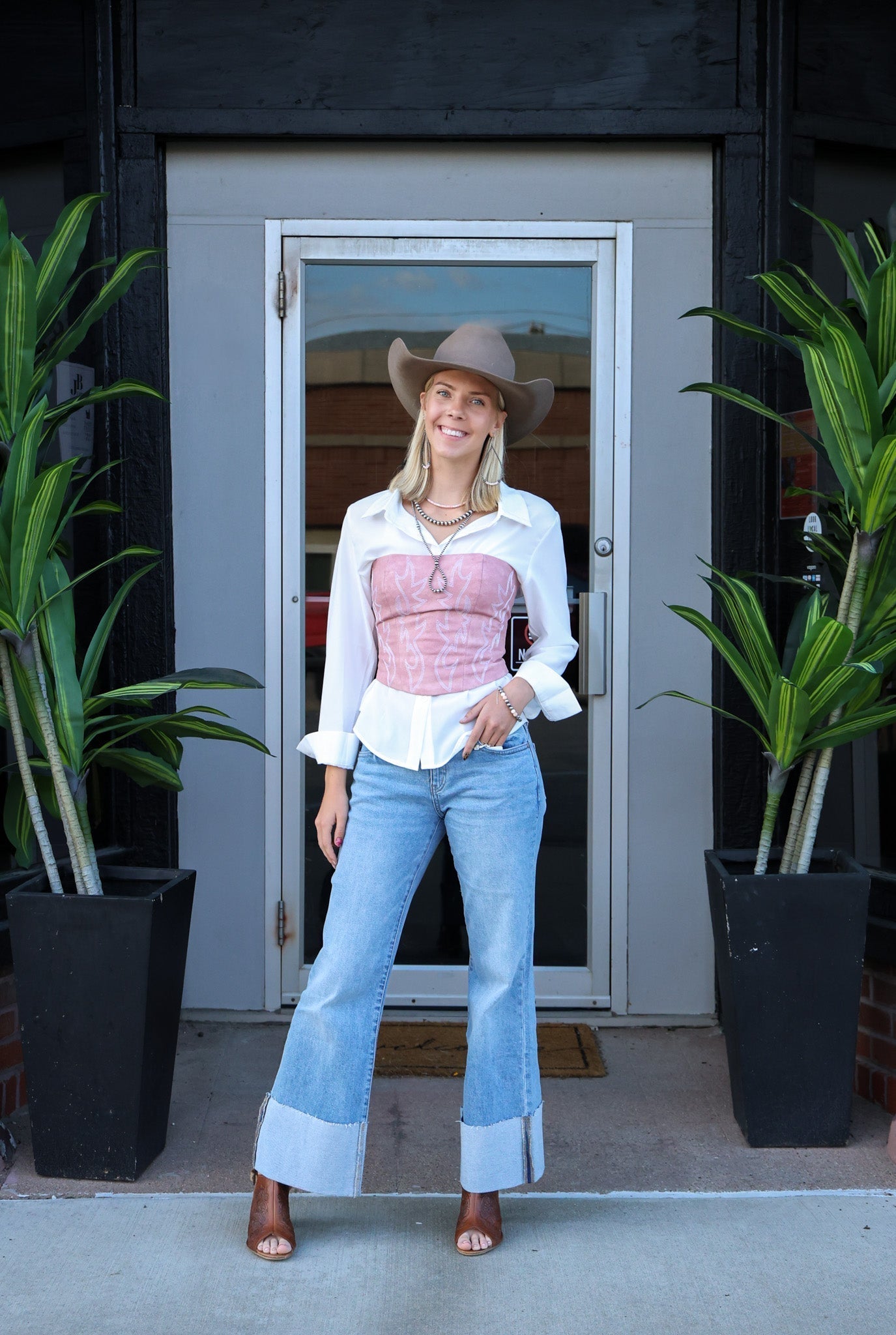Kan Can Mid Rise Wide Flare Cuff Western Jeans — Medium Wash Stretch Denim, 5 Pocket, Cuffed Raw Hem (sizes 1, 11 and 13 remain) - Rooted & Reckless Co.