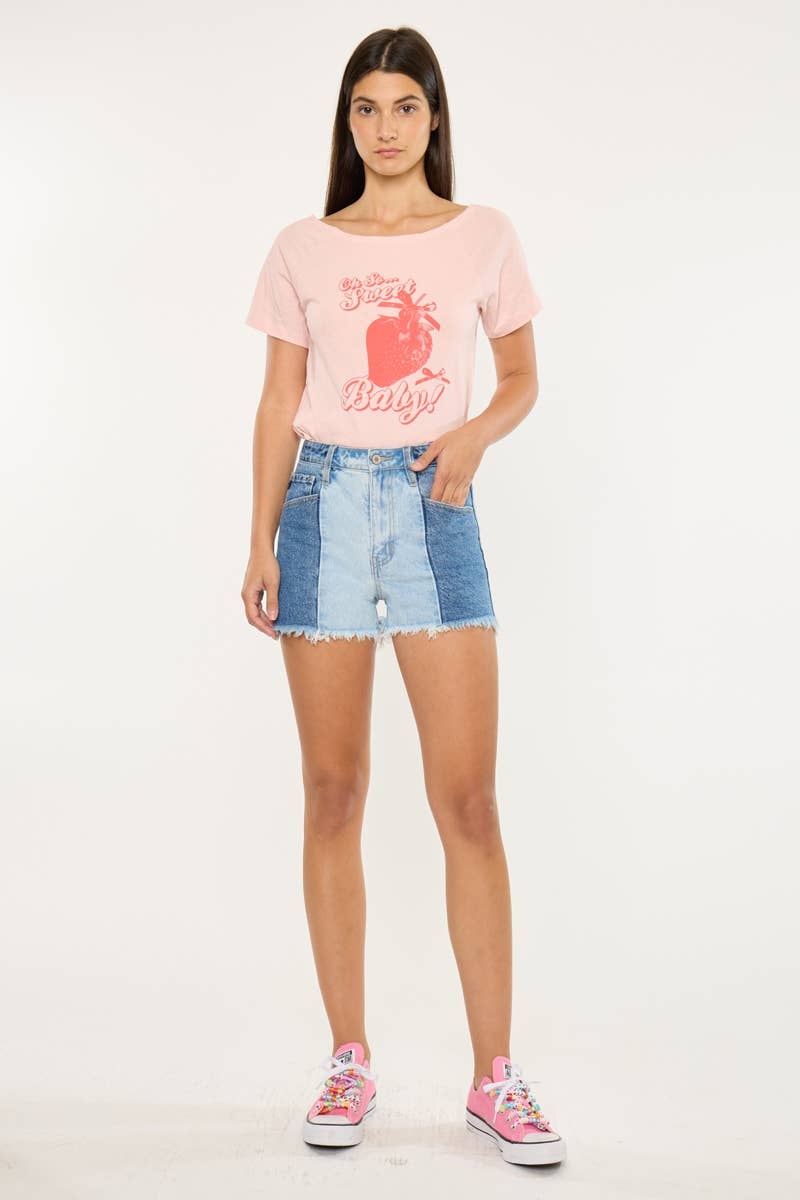 Kan Can Two-Tone Color Block Ultra High-Rise Western Denim Shorts — 11" Rise with Raw Frayed Hem - medium and larges remain - Rooted & Reckless Co.
