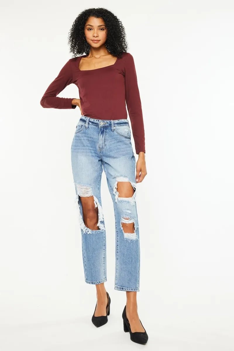 Kancan High Rise Distressed Boyfriend Jeans - Rooted & Reckless Co.