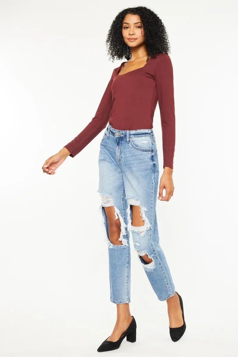 Kancan High Rise Distressed Boyfriend Jeans - Rooted & Reckless Co.