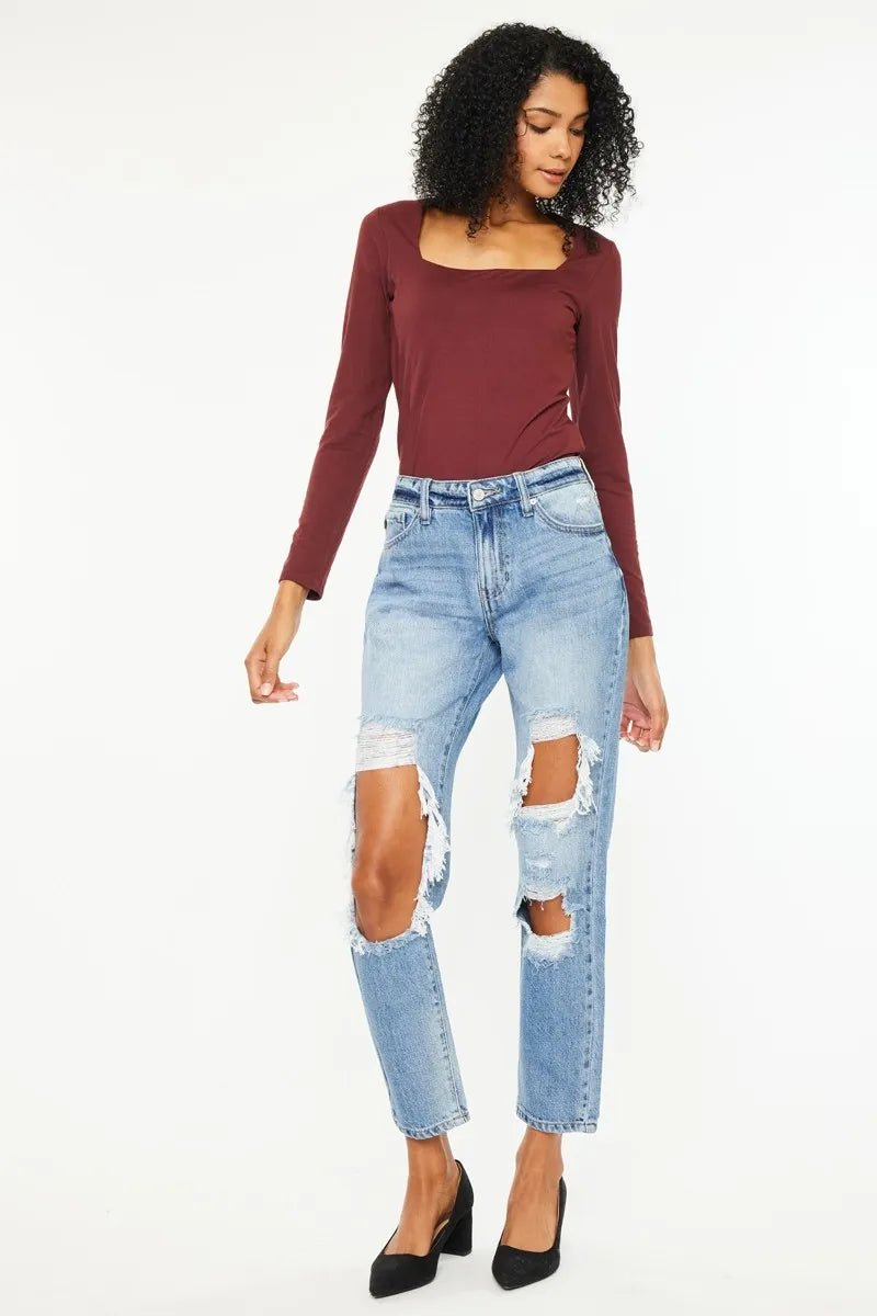 Kancan High Rise Distressed Boyfriend Jeans - Rooted & Reckless Co.