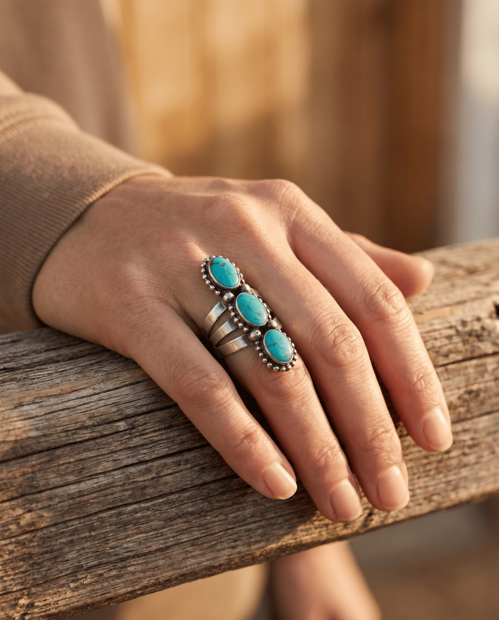 Kathleen Livingston Navajo Sonoran Gem Turquoise Sterling Silver Ring — Size 7 - Rooted & Reckless Co.