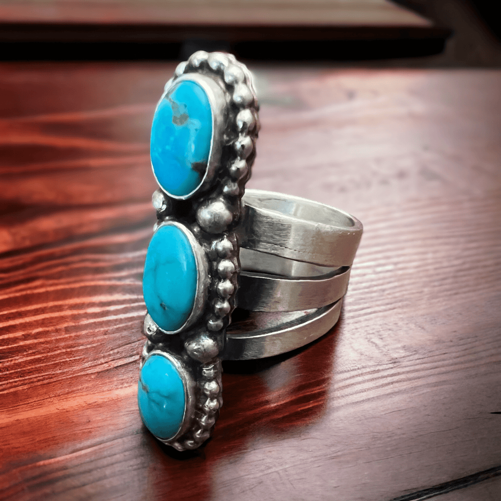 Kathleen Livingston Navajo Sonoran Gem Turquoise Sterling Silver Ring — Size 7 - Rooted & Reckless Co.