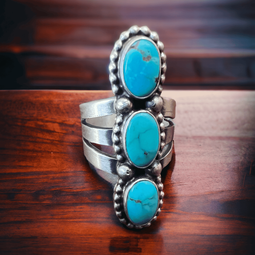 Kathleen Livingston Navajo Sonoran Gem Turquoise Sterling Silver Ring — Size 7 - Rooted & Reckless Co.