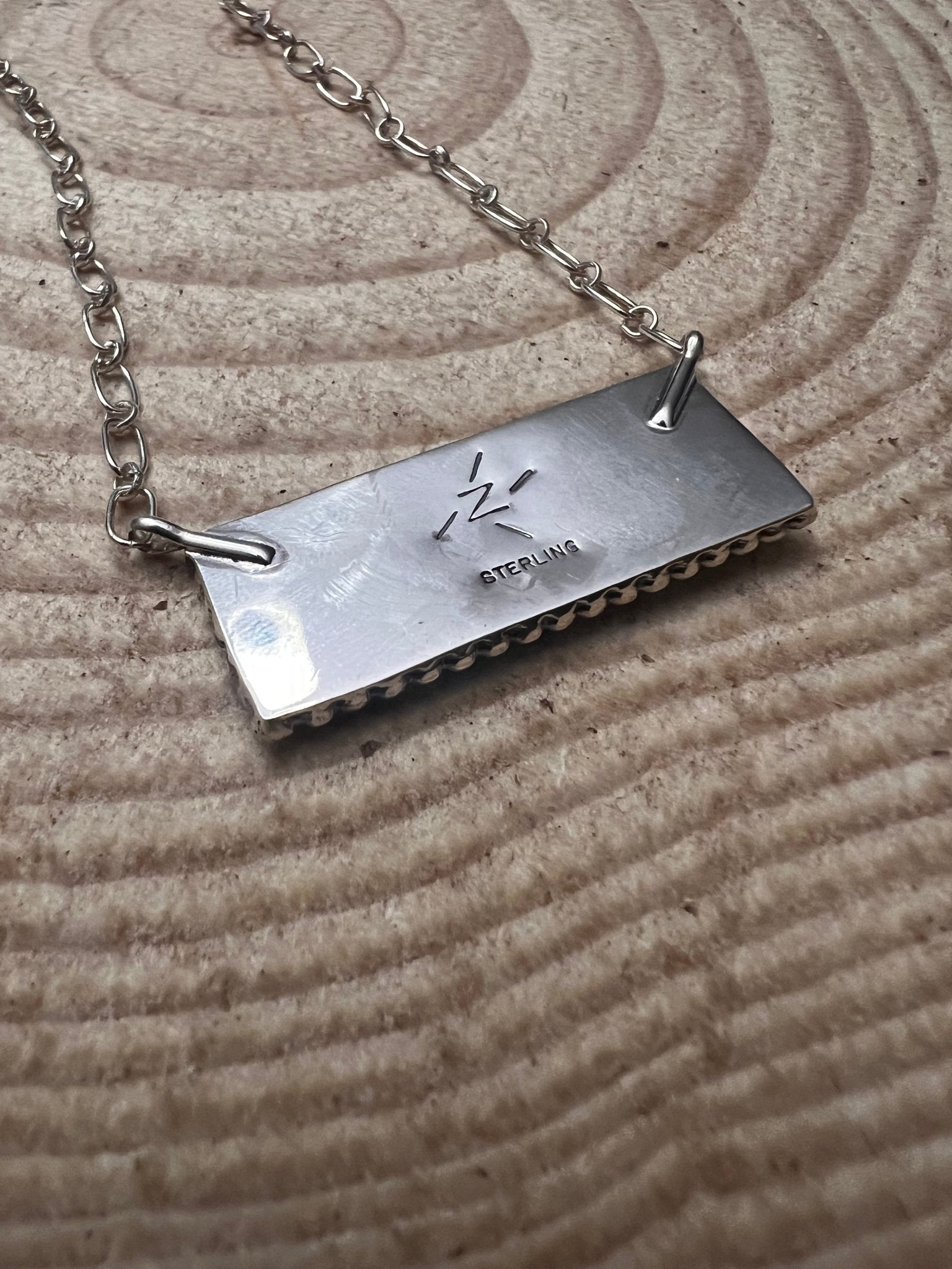 Kenny Lonjose Native American Sterling Silver Turquoise Bar Pendant Necklace — 18" - Rooted & Reckless Co.