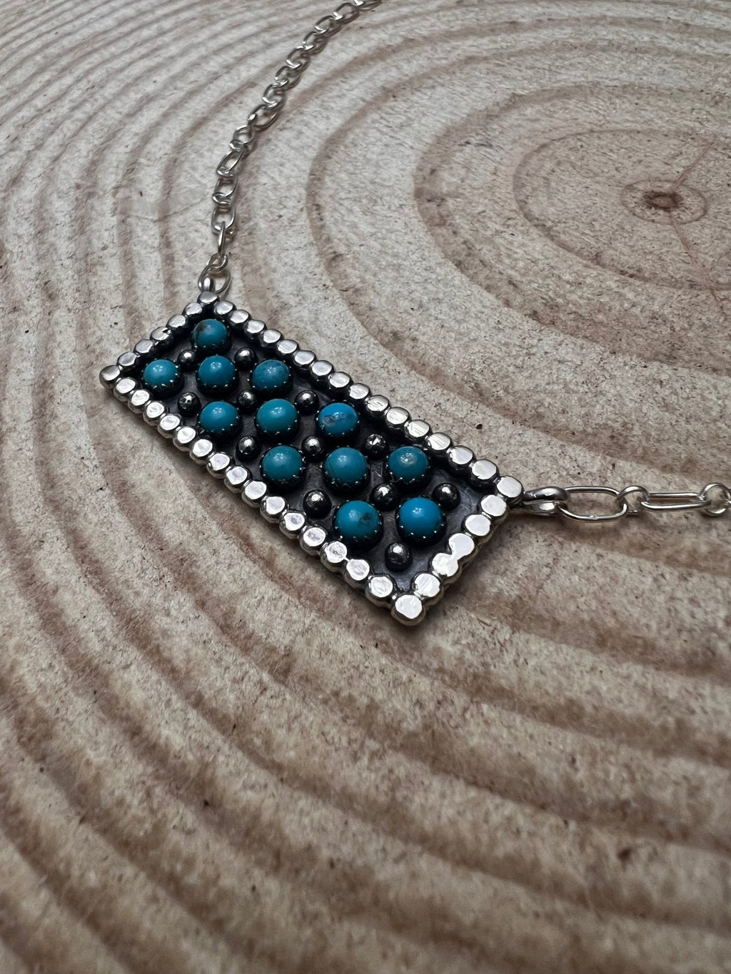 Kenny Lonjose Native American Sterling Silver Turquoise Bar Pendant Necklace — 18" - Rooted & Reckless Co.