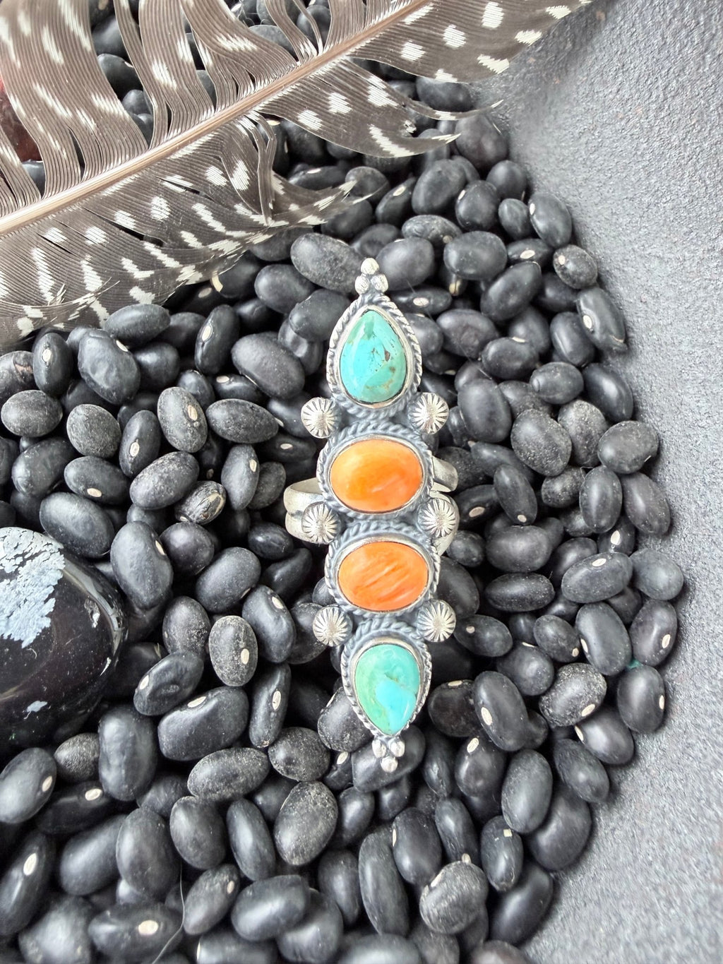 Kingman and Orange Spiny Oyster Ring - Rooted & Reckless Co.