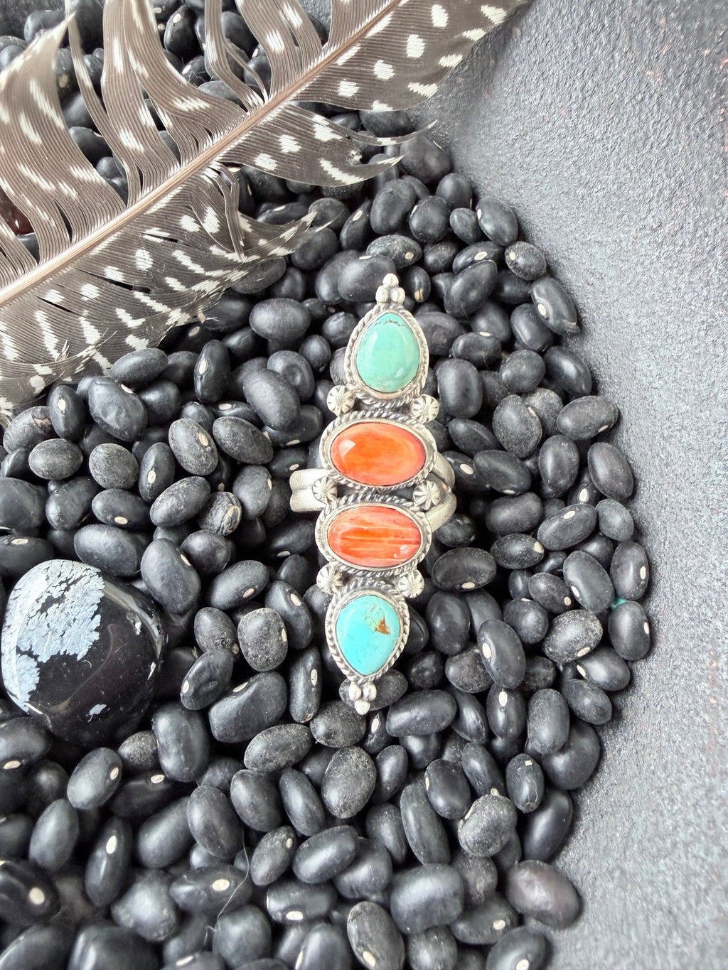 Kingman and Orange Spiny Oyster Ring - Rooted & Reckless Co.
