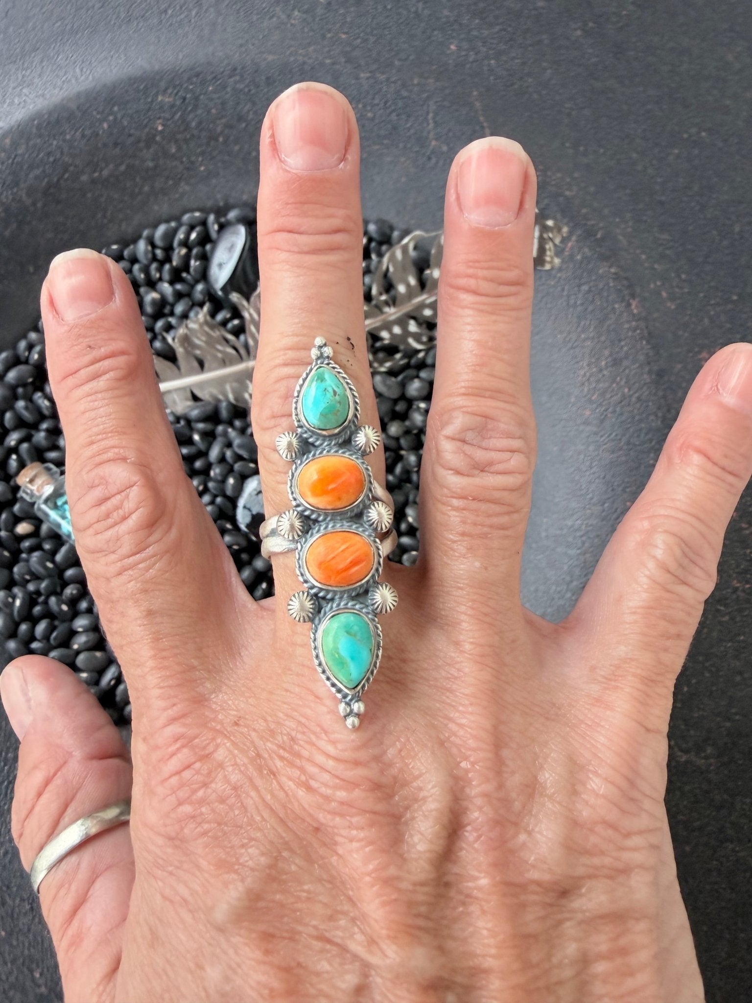 Kingman and Orange Spiny Oyster Ring - Rooted & Reckless Co.