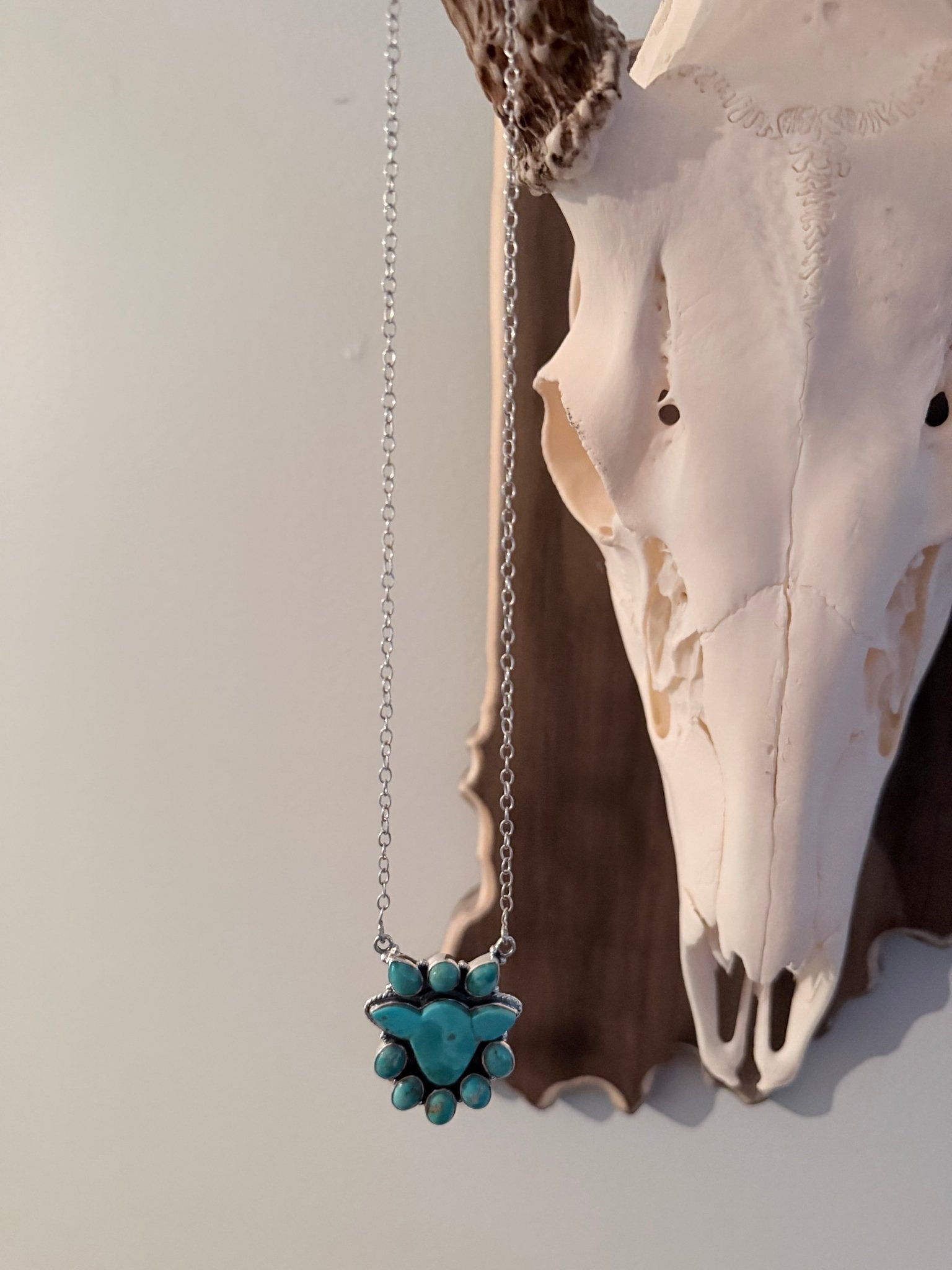 Kingman Turquoise Cow Head Cluster Necklace - Rooted & Reckless Co.
